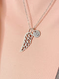Guardian Angel Necklace, Silver Guardian Angel Wings Charm with Personalized Initial Jewelry, N7422