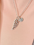 Guardian Angel Necklace, Silver Guardian Angel Wings Charm with Personalized Initial Jewelry, N7422