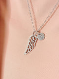 Guardian Angel Necklace, Silver Guardian Angel Wings Charm with Personalized Initial Jewelry, N7422