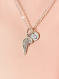 Guardian Angel Necklace, Silver Guardian Angel Wings Charm with Personalized Initial Jewelry, N7423