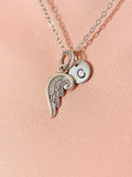 Guardian Angel Necklace, Silver Guardian Angel Wings Charm with Personalized Initial Jewelry, N7423