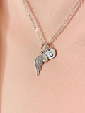 Guardian Angel Necklace, Silver Guardian Angel Wings Charm with Personalized Initial Jewelry, N7423