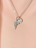 Guardian Angel Necklace, Silver Guardian Angel Wings Charm with Personalized Initial Jewelry, N7423