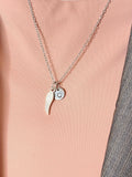 Guardian Angel Necklace, Silver Guardian Angel Wings Charm with Personalized Initial Jewelry, N7424