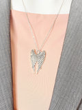 Guardian Angel Pendant Necklace, Silver Large Wings Charm with Personalized Initial Jewelry, N7427
