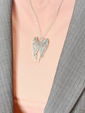 Guardian Angel Pendant Necklace, Silver Large Wings Charm with Personalized Initial Jewelry, N7427