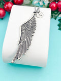 Guardian Angel Pendant Necklace, Silver or Bronze Large Wings Charm with Personalized Initial Jewelry, N7428
