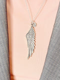 Guardian Angel Pendant Necklace, Silver or Bronze Large Wings Charm with Personalized Initial Jewelry, N7428