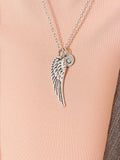 Guardian Angel Pendant Necklace, Silver Angel Wings Charm with Personalized Initial Jewelry, N7429