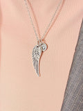 Guardian Angel Pendant Necklace, Silver Angel Wings Charm with Personalized Initial Jewelry, N7429