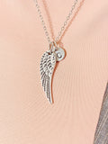 Guardian Angel Pendant Necklace, Silver Angel Wings Charm with Personalized Initial Jewelry, N7429