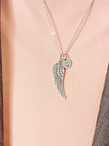 Guardian Angel Pendant Necklace, Silver Angel Wings Charm with Personalized Initial Jewelry, N7431