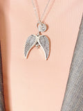 Guardian Angel Pendant Necklace, Silver Angel Wings Charm with Personalized Initial Jewelry, N7432