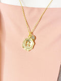 Button Necklace, Silver or Gold Button Charm with Personalized Initial Jewelry, N7433