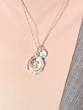 Button Necklace, Silver or Gold Button Charm with Personalized Initial Jewelry, N7433
