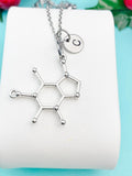 Molecule Necklace, Silver Molecule Charm with Personalized Initial Jewelry, N7436