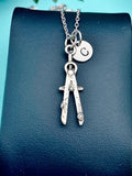 Architect Compass Necklace, Silver Architect Compass Charm with Personalized Initial Jewelry, N2265
