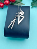 Architect Compass Necklace, Silver Architect Compass Charm with Personalized Initial Jewelry, N7438
