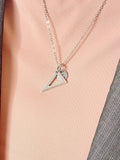 Protractor Triangle Necklace, Silver Triangle Charm with Personalized Initial Jewelry, AN7438