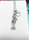 Santa Muerte Silver Necklace, Holy Death, Saint Death, Personalized Initial Jewelry, N7440