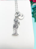 Santa Muerte Silver Necklace, Holy Death, Saint Death, Personalized Initial Jewelry, N7440