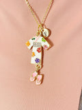Gold Kimono Yukata Geta Necklace, Japanese Charm Personalized Initial Jewelry, N7441
