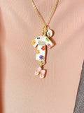 Gold Kimono Yukata Geta Necklace, Japanese Charm Personalized Initial Jewelry, N7441
