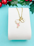 Girl Pink Dress Charm Necklace, Personalized Initial Jewelry, N7442