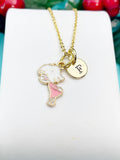 Girl Pink Dress Charm Necklace, Personalized Initial Jewelry, N7442