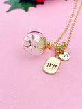 Gold 11:11 Dandelion Seed Wish Necklace, Personalized Real Dandelion Seed Terrarium Press Dried Flower Jewelry, N7443