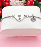 Marigold Flower Heart Charm Silver or Gold Bracelet – Dainty Floral Gift Jewelry, D629