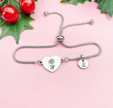 Marigold Flower Heart Charm Silver or Gold Bracelet – Dainty Floral Gift Jewelry, D629