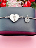 Marigold Flower Heart Charm Silver or Gold Bracelet – Dainty Floral Gift Jewelry, D629