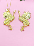 Gold Large Red Crowned Crane Heron Brid Charm Necklace, Personalized Jewelry, N2701