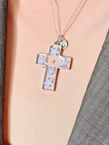 Real Mustard Seed with Forget Me Not Cross Necklace, Personalized Press Dried Flower Jewelry, N7444