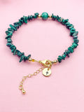 Natural Malachite Bracelet, Gold Natural Gemstone Jewelry, 7448