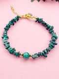 Natural Malachite Bracelet, Gold Natural Gemstone Jewelry, 7448