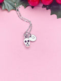 Tiny Skull Charm Necklace, Personalized Initial Pendant, Halloween Jewelry, N4421