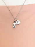 Tiny Skull Charm Necklace, Personalized Initial Pendant, Halloween Jewelry, N4421