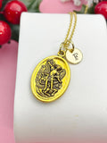 Gold Saint Michael Guardian Angel Medal Pendant Necklace, Personalized Initial Jewelry, N7449