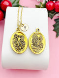 Gold Saint Michael Guardian Angel Medal Pendant Necklace, Personalized Initial Jewelry, N7449