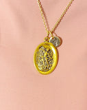 Gold Saint Michael Guardian Angel Medal Pendant Necklace, Personalized Initial Jewelry, N7449