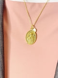 Gold Saint Benedict Medal Necklace, Oval Protection Pendant, Personalized Initial Charm, Religious Jewelry Gift, N7450