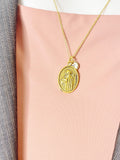 Gold Saint Benedict Medal Necklace, Oval Protection Pendant, Personalized Initial Charm, Religious Jewelry Gift, N7450