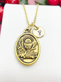 Gold First Holy Communion Necklace, Chalice & Host Pendant, Personalized Initial Charm, Religious Gift for Girls, N7451