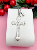 Silver Crucifix Necklace, Cross Pendant, Personalized Initial Charm, Christian Jewelry Gift, N7452