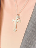Silver Crucifix Necklace, Cross Pendant, Personalized Initial Charm, Christian Jewelry Gift, N7452