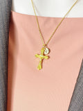Gold Crucifix Cross Pendant Necklace, Personalized Initial Charm, Christian Jewelry Gift, N7453