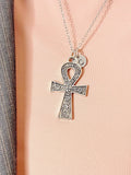 Silver Ankh Necklace, Egyptian Life Symbol Pendant, Personalized Initial Charm, Meaningful Jewelry Gift, N7455