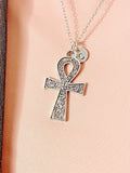 Silver Ankh Necklace, Egyptian Life Symbol Pendant, Personalized Initial Charm, Meaningful Jewelry Gift, N7455
